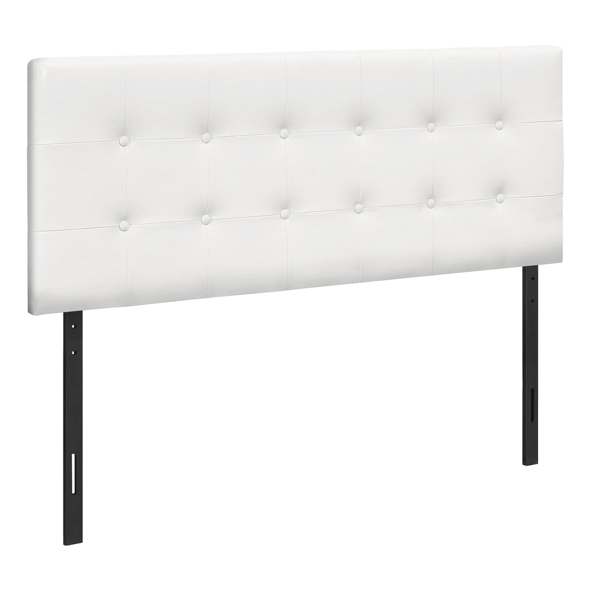 Monarch Specialties 6002F, Full, Bedroom, Upholstered, Pu, Transitional Bed Size/White Leather-Look Headboard